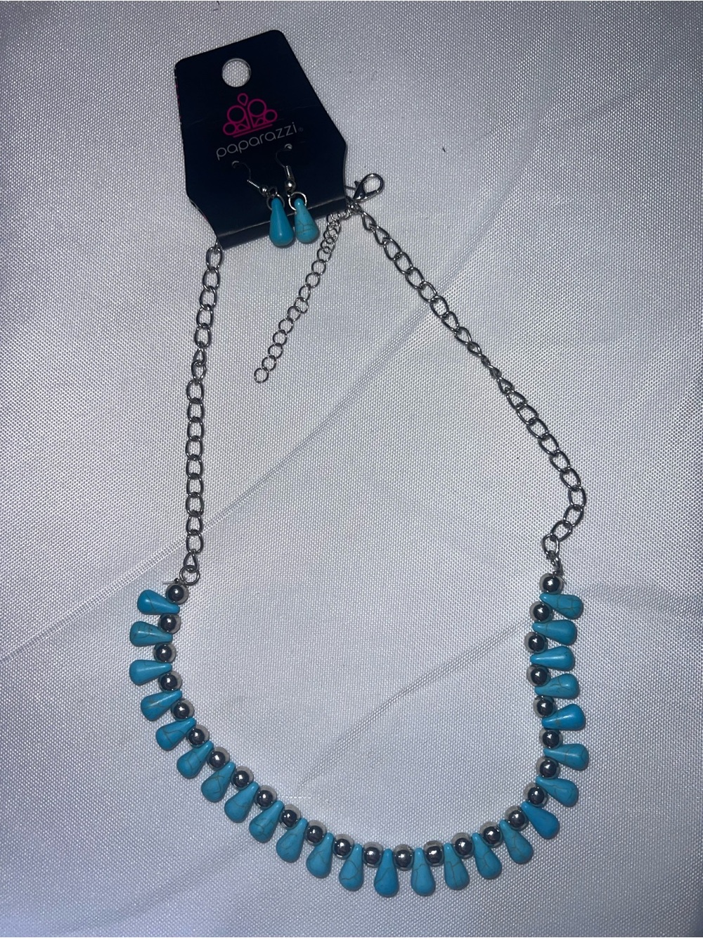 Paparazzi Turquoise Teardrop Statement Necklace & Earrings Set NWT - Picture 2 of 5
